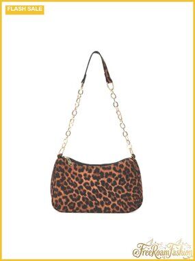Leopard Print Baguette Shoulder Bag Small Cheetah Handbag Gold Chain